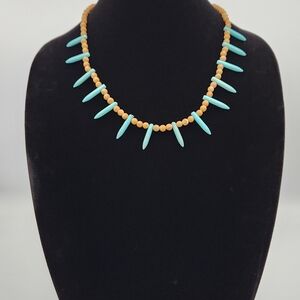 Elegant Turquoise and Light Brown Stones Beaded Necklace